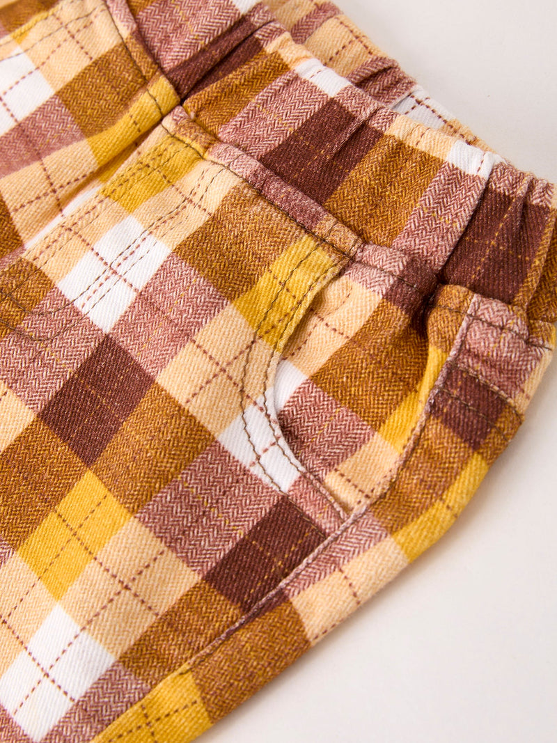 Fall Thanksgiving Brown Plaid Bow Trousers - 3