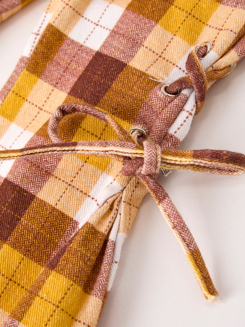 Fall Thanksgiving Brown Plaid Bow Trousers - 4