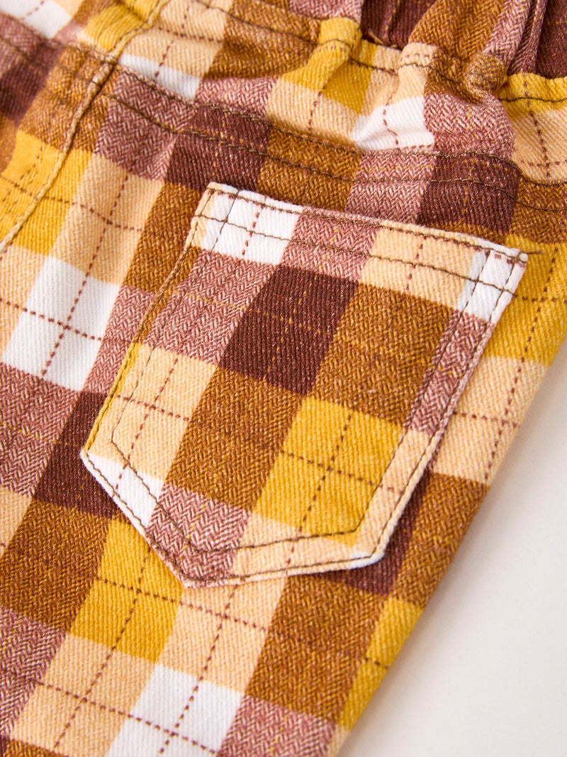 Fall Thanksgiving Brown Plaid Bow Trousers - 5