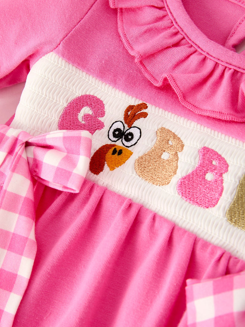 Fall Thanksgiving& Halloween "GOBBLE" Smock Embroidery Baby Girl Romper - 8