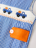 Fall Thanksgiving & Halloween Truck Smock Embroidery Baby Boy Romper - 4