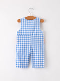 Fall Thanksgiving& Halloween Blue Pumpkin Smock Embroidery Baby Boy Romper - 2