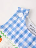 Fall Thanksgiving& Halloween Blue Pumpkin Smock Embroidery Baby Boy Romper - 3