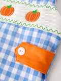 Fall Thanksgiving& Halloween Blue Pumpkin Smock Embroidery Baby Boy Romper - 4