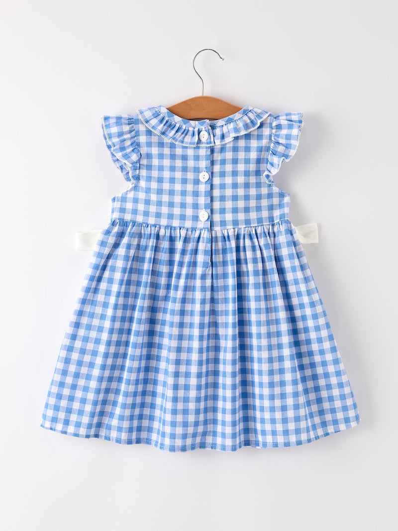 Fall Thanksgiving& Halloween Blue Pumpkin Smock Embroidery Baby Girl Dress - 2