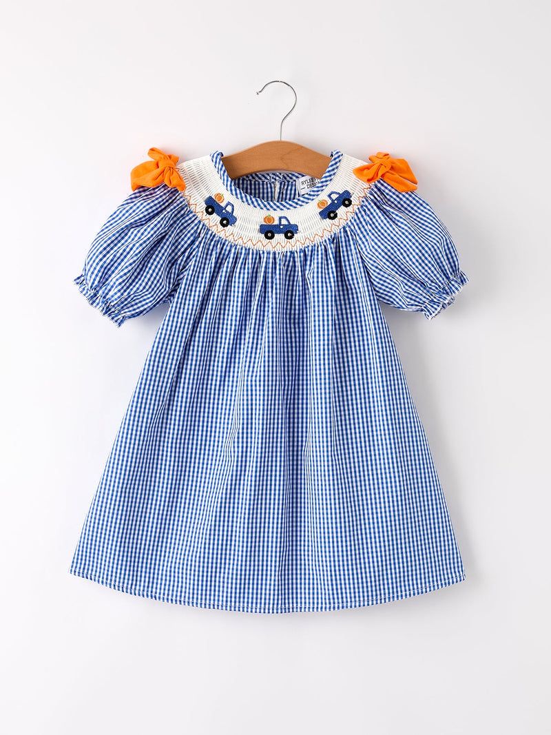 Fall Thanksgiving & Halloween Truck Smock Embroidery Baby Girl Dress - 1