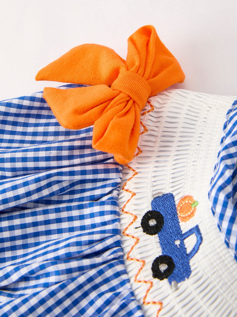 Fall Thanksgiving & Halloween Truck Smock Embroidery Baby Girl Dress - 4