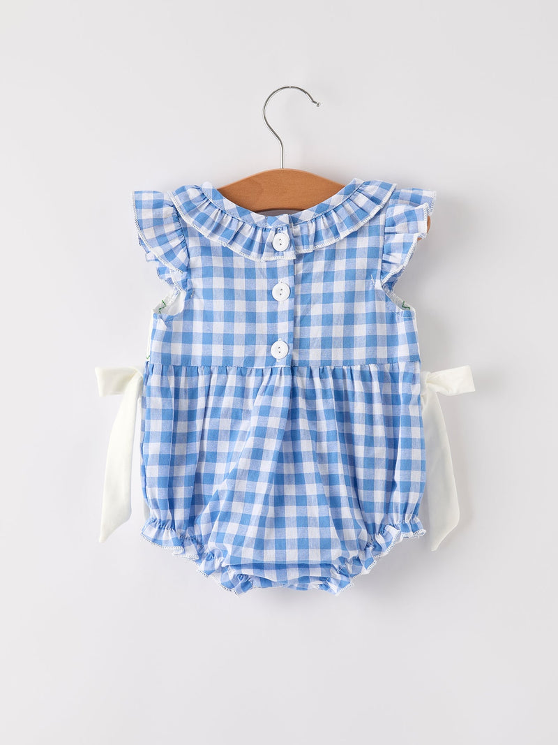 Fall Thanksgiving& Halloween Blue Pumpkin Smock Embroidery Baby Girl Romper - 7