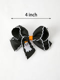 Halloween Ghost Embroidered Black Bow Hairpin - 3