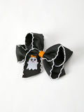 Halloween Ghost Embroidered Black Bow Hairpin - 1