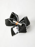 Halloween Ghost Embroidered Black Bow Hairpin - 4