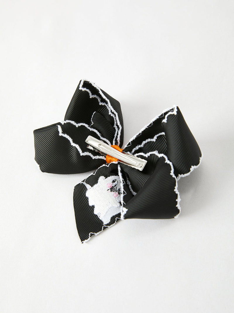 Halloween Ghost Embroidered Black Bow Hairpin - 4