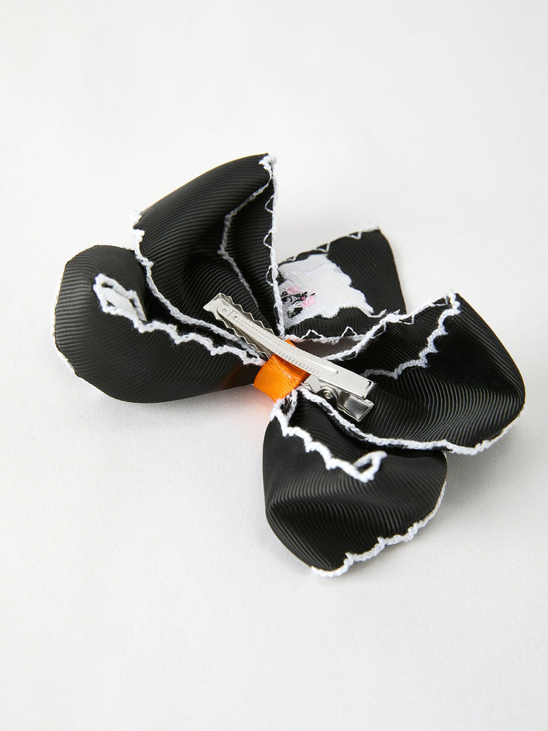 Halloween Ghost Embroidered Black Bow Hairpin - 5