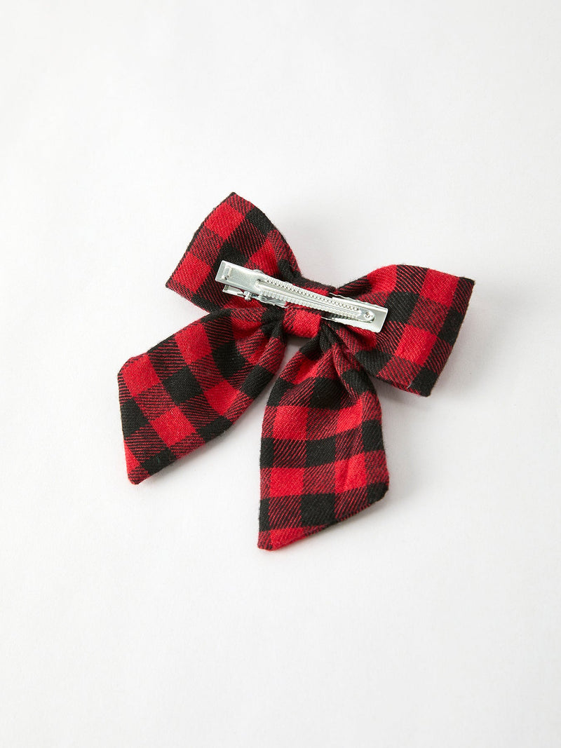 Winter Christmas Plaid Bow Hair Clip - 4