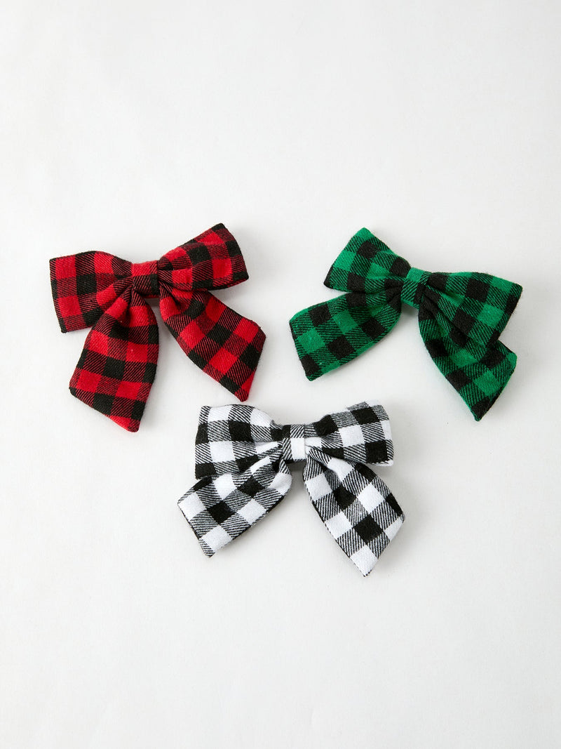 Winter Christmas Plaid Bow Hair Clip - 1