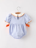 Fall Thanksgiving and Halloween Lapel Stripe Pumpkin Applique Bow Girls Romper - 2