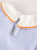 Fall Thanksgiving and Halloween Lapel Stripe Pumpkin Applique Bow Girls Romper - 5