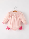 Autumn Halloween Light Pink Ghost Embroidery Smock Floral Girls Romper - 2