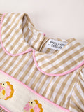 Fall Thanksgiving Lapel Plaid Chick Embroidery Smocking Bow Baby Girls Dress - 9