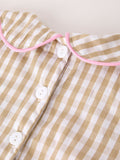 Fall Thanksgiving Lapel Plaid Chick Embroidery Smocking Bow Baby Girls Dress - 11