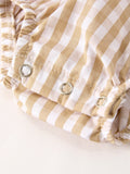 Fall Thanksgiving Lapel Plaid Chick Embroidery Smocking Bow Baby Girls Romper - 10