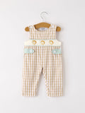 Fall Thanksgiving Apricot Plaid Chick Embroidery Smocking Baby Boys Romper - 1