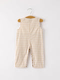 Fall Thanksgiving Apricot Plaid Chick Embroidery Smocking Baby Boys Romper - 2