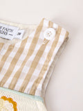 Fall Thanksgiving Apricot Plaid Chick Embroidery Smocking Baby Boys Romper - 3