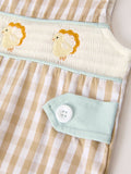 Fall Thanksgiving Apricot Plaid Chick Embroidery Smocking Baby Boys Romper - 4