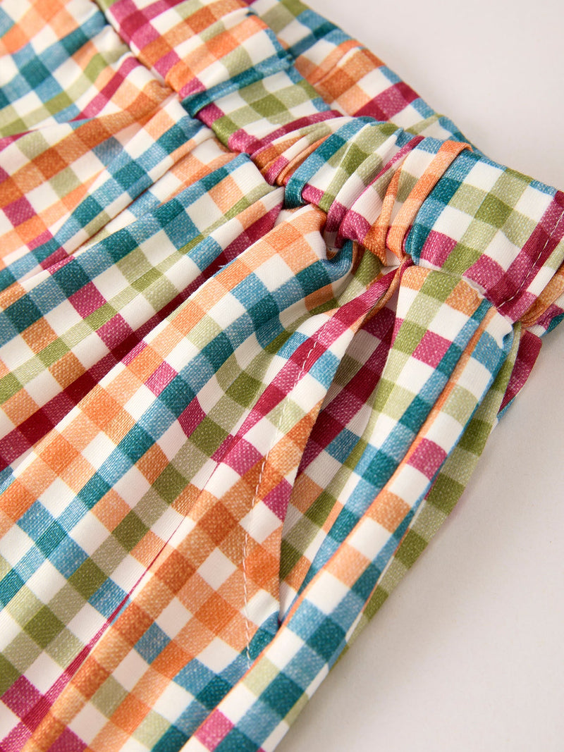 Fall Thanksgiving Color Plaid Chick Embroidery Smocking Boys Set - 3