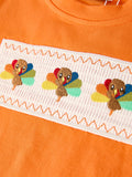 Fall Thanksgiving Color Plaid Chick Embroidery Smocking Boys Set - 4