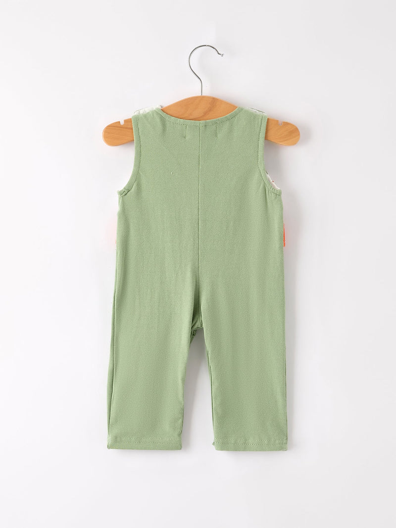 Fall Thanksgiving Chicken Smock Embroidered Green Boys Romper - 2