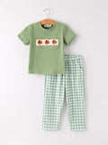 Fall Thanksgiving Chicken Smock Embroidered Green Plaid Boys 'Set - 1