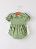 Fall Thanksgiving Chicken Smock Embroidered Green  Baby Girl Romper - 2