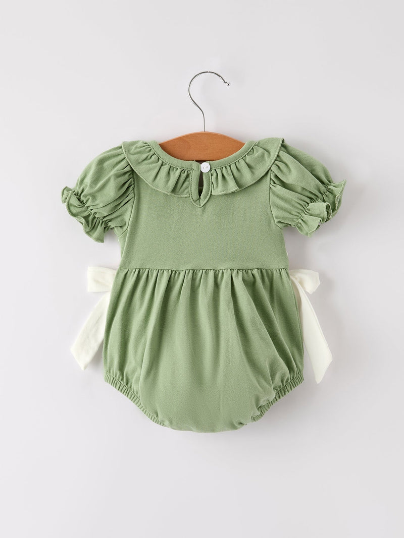 Fall Thanksgiving Chicken Smock Embroidered Green  Baby Girl Romper - 2
