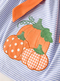 Fall Thanksgiving and Halloween Lapel Stripe Pumpkin Applique Bow Girls Dress - 4