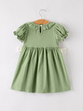 Fall Thanksgiving Chicken Smock Embroidered Green  Baby Girl Dress - 2