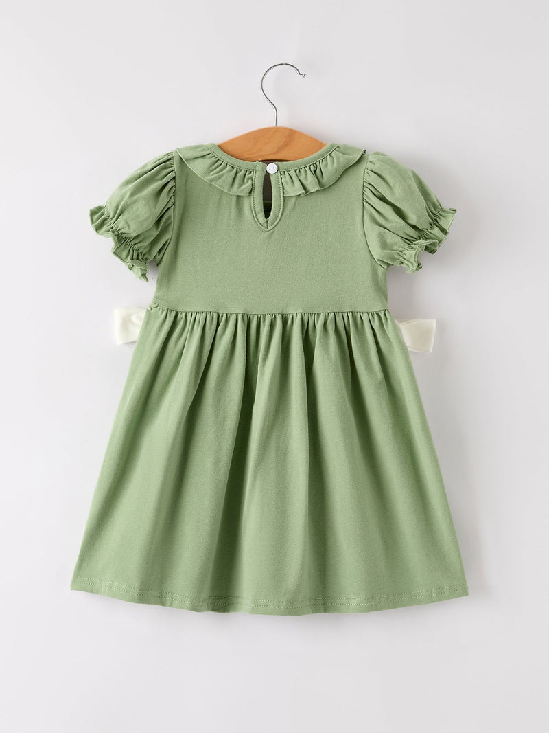 Fall Thanksgiving Chicken Smock Embroidered Green  Baby Girl Dress - 2