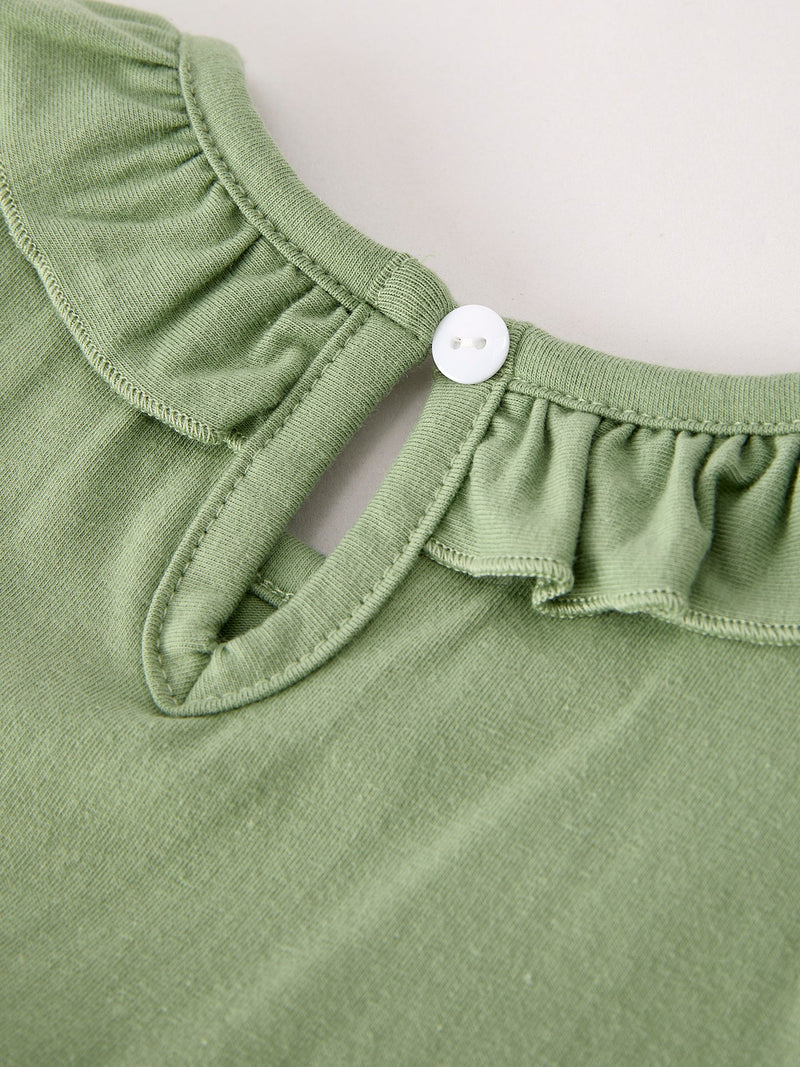 Fall Thanksgiving Chicken Smock Embroidered Green  Baby Girl Dress - 5