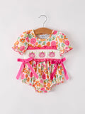 Autumn Halloween Thanksgiving Pumpkin Embroidery Smock Floral Girls Romper - 1