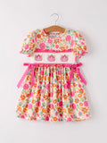Autumn Thanksgiving Pumpkin Embroidery Smock Floral Girls Dress - 1