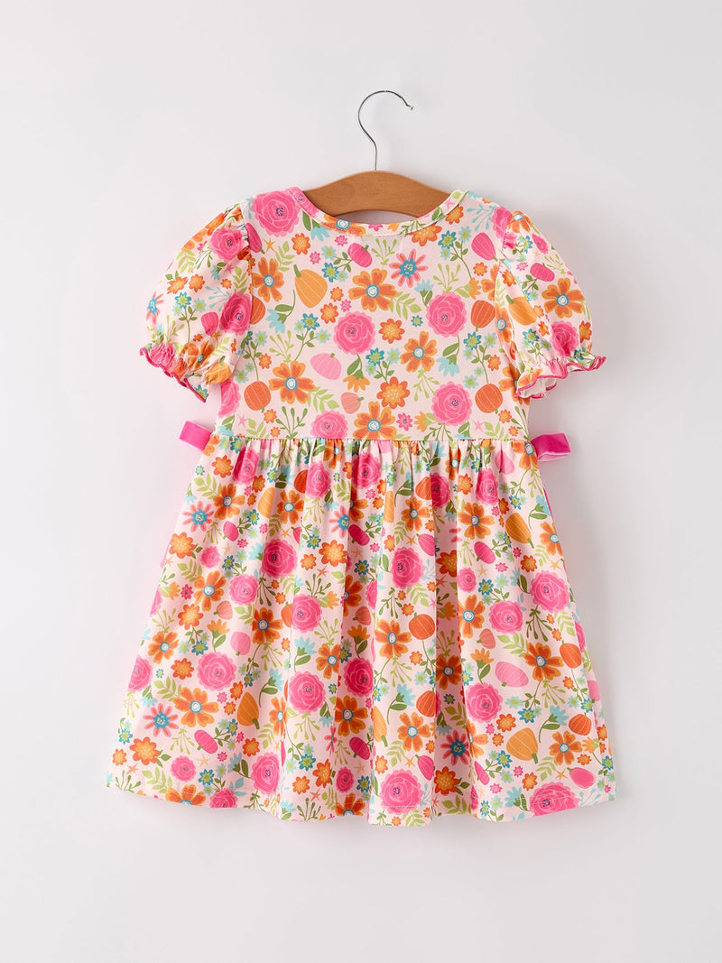 Autumn Thanksgiving Pumpkin Embroidery Smock Floral Girls Dress - 2
