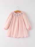 Autumn Halloween Light Pink Ghost Embroidery Smock Girl Dress - 1