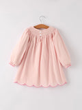 Autumn Halloween Light Pink Ghost Embroidery Smock Girl Dress - 2