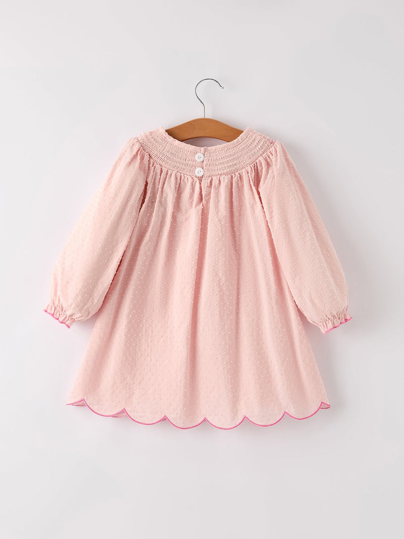 Autumn Halloween Light Pink Ghost Embroidery Smock Girl Dress - 2