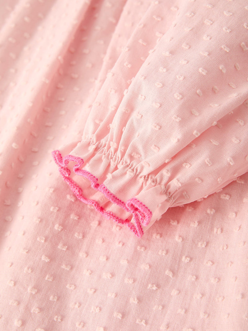 Autumn Halloween Light Pink Ghost Embroidery Smock Girl Dress - 4