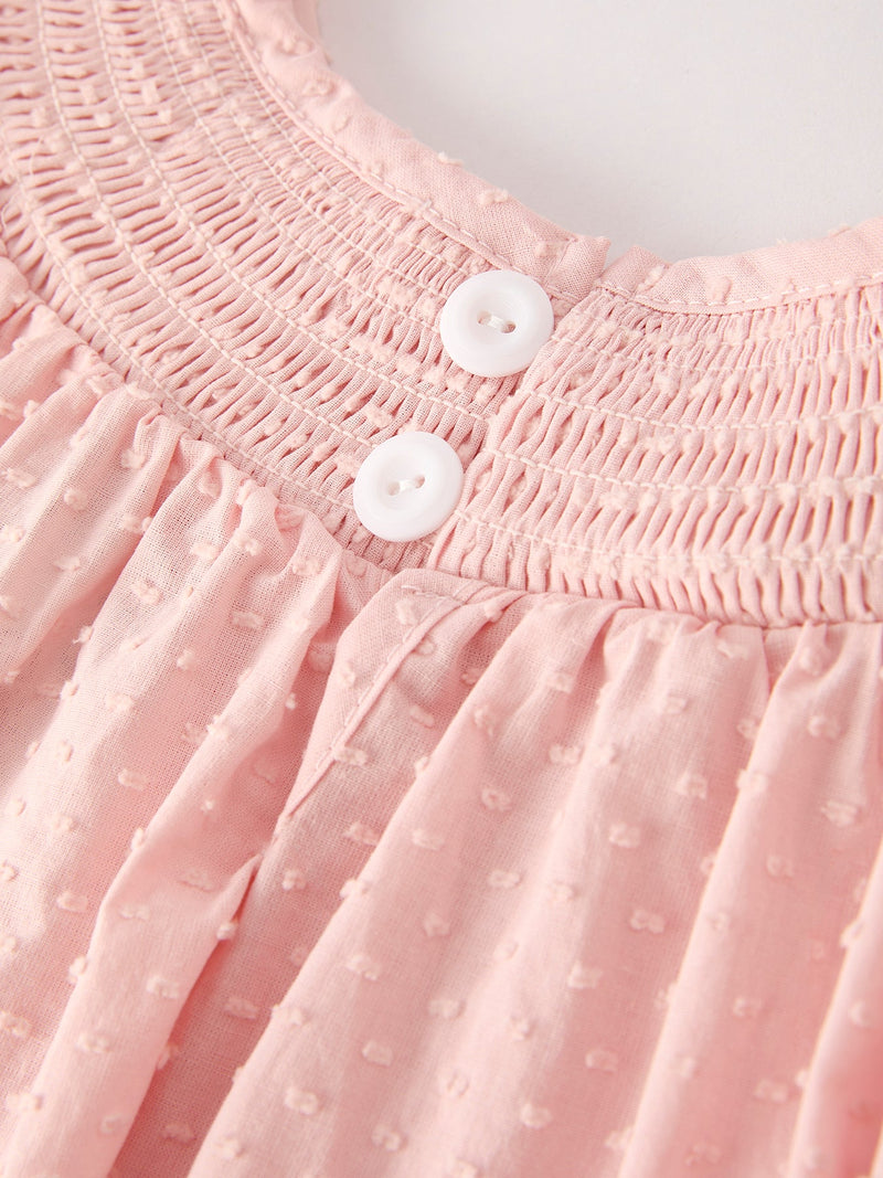 Autumn Halloween Light Pink Ghost Embroidery Smock Girl Dress - 5