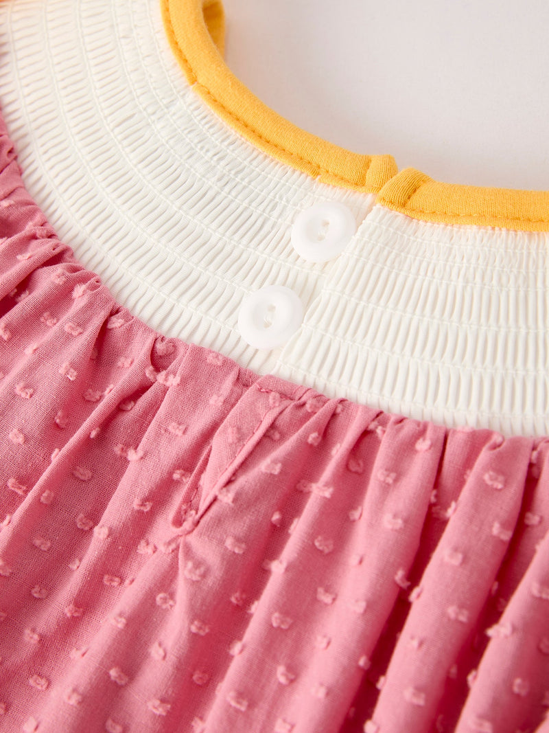 Fall Thanksgiving Turkey Leaf Embroidery Smocking Bow Girls Dress - 4