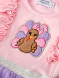 Autumn Thanksgiving Tulle Pink Purple Girls Long Sleeve Dress - 3