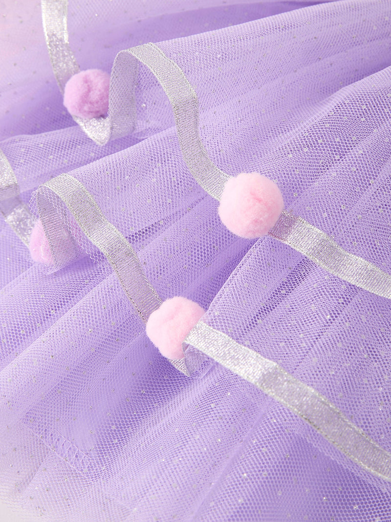 Autumn Thanksgiving Tulle Pink Purple Girls Long Sleeve Dress - 4